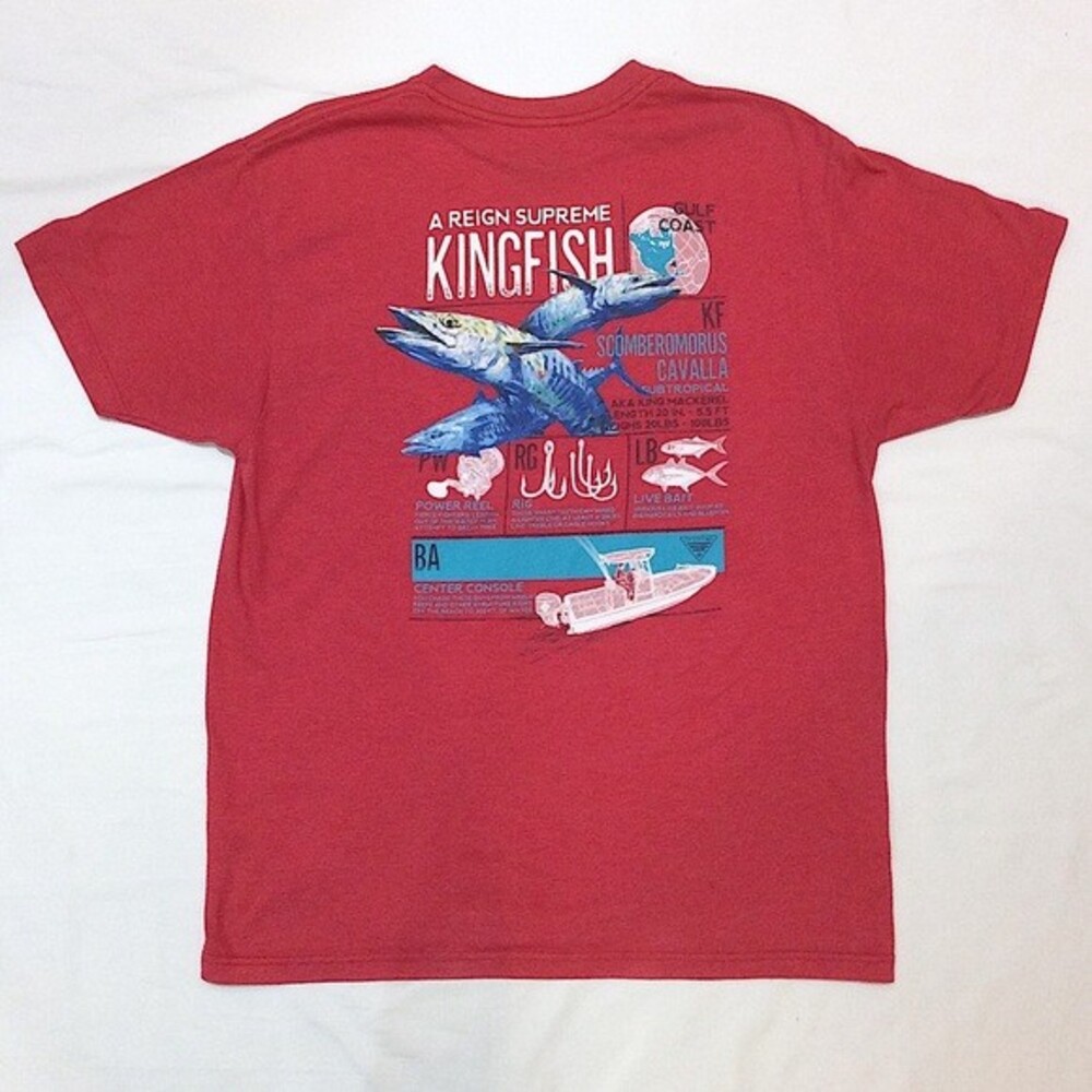 Columbia PFG Red Kingfish Tee T-Shirt Back Graphic Sz Lg Fishing Fish Outdoor